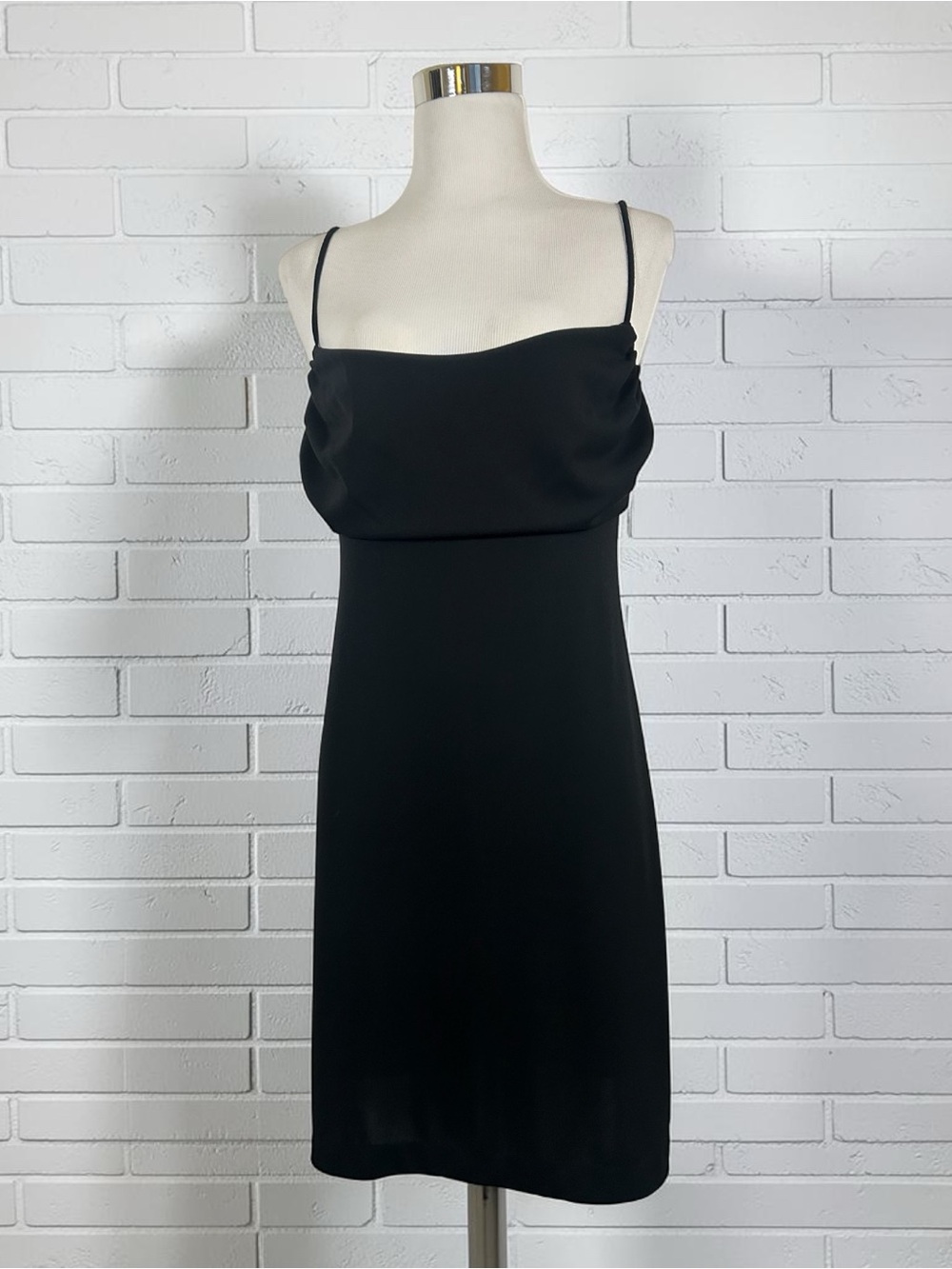 BCBGMAXAZRIA Black Draped Neck Spaghetti Strap Mini Dress
